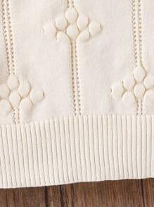 Young Girl Plain Crew Neck Ruffle Hem Long Sleeve Sweater - Apricot - View 3