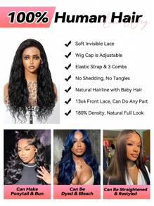 Tóc giả ren phía trước Body Wave 13x4 làm từ tóc thật cho phụ nữ Tóc giả ren phía trước trong suốt có mật độ 180% Tóc thật được nhổ sẵn với tóc con Tóc giả bằng tóc thật nguyên chất Màu đen tự nhiên cho phụ nữ - SNatural - Xem 7