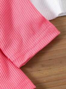 3pcs Baby Girls' Casual Solid Ribbed Top Set, Autumn/Winter - Multicolor - View 7