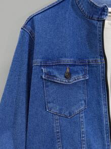 RueChic Men Zipper Front Navy Washed Regular Denim Jacket - Navy Blue - View 5