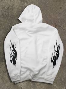 Manfinity EMRG 宽松版型男式骷髅手与字母图案抽绳连帽衫 - 白色 - 查看 2