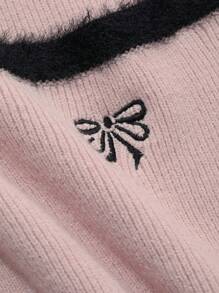 Dazy Plus Áo len chui đầu cổ tròn thêu nơ khối màu cỡ lớn, dành cho mùa đông, mùa thu dành cho phụ nữ - Hồng - Xem 9