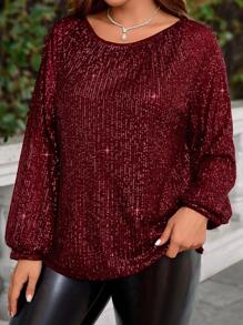 EMERY ROSE Plus Size Women Christmas Sequin Embroidered Blouse