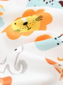 Cozy Pixies 2pcs Baby Boy Snug Fit Pajama Set, Cartoon Animal Pattern Knitted Soft Crew Neck Long Sleeve Top & Long Pants