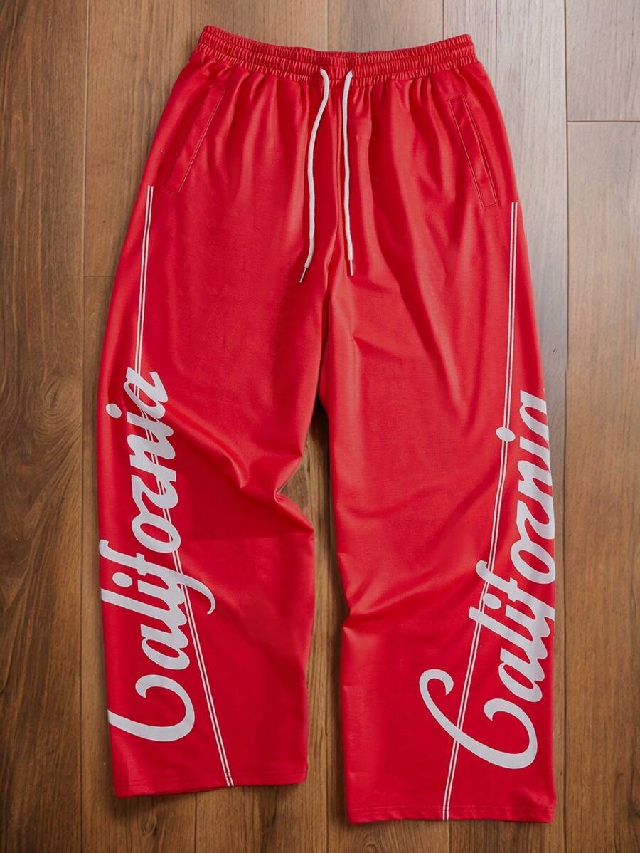 Forever 21 Men's Casual Letter Printed Loose Red Sweatpants - Red - View 1