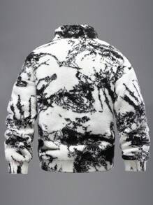 Manfinity Homme Fleece Stand Collar Letter Embroidered All-Over Print Zip-Up Sweatshirt Hoodie - Black - View 2