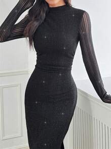 SHEIN EZwear 女士长款休闲连衣裙，简约时尚，适合日常穿着 - 黑色 - 查看 5