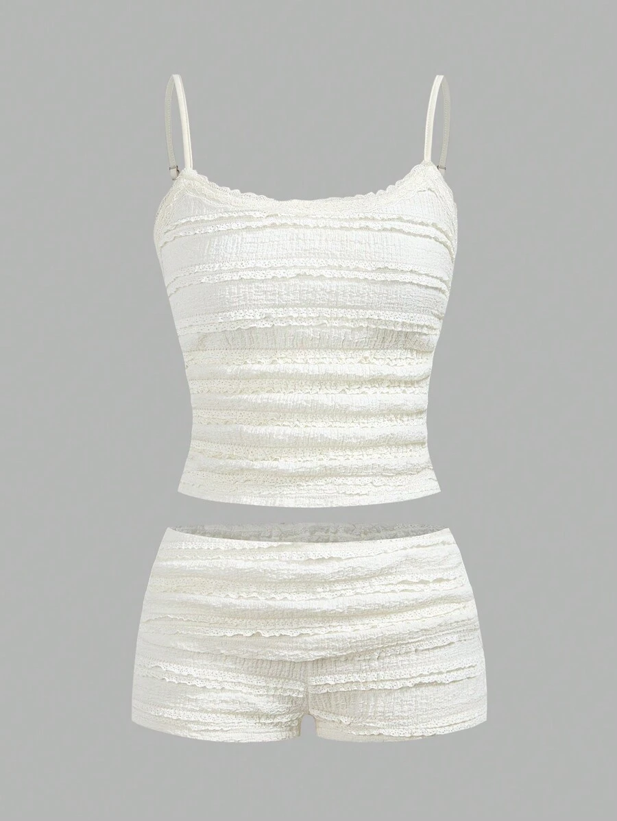 Muchica 女士休闲百搭纯色吊带背心和短裤 2 件套 - 粉色 - 查看 1