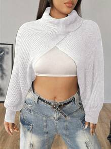 Flirla Plus Size Pullover Sweater, Turtleneck, Solid Color, Minimalist Design, Fashionable, For Winter Knit Pullover Fall Outfit