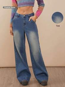 WESTFADE Premium Denim Baumwoll getönte weit geschnittene Jeans