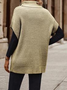 SHEIN LUNE Women's Solid Color High Collar Loose Casual Versatile Sweater Vest