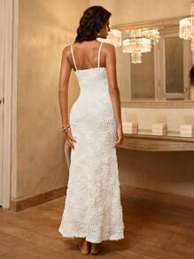 Opulessa Fall And Winter Party Christmas Sexy Party ElegantSolid Color Knit Fitted Dress With Slit For Women,For Autumn And Winter - White - View 2