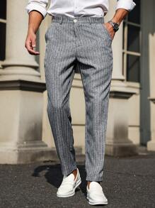 Manfinity Bizformal Pantalones de traje casuales simples con bolsillo y rayas delanteras para hombres