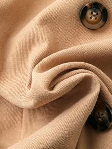 SHEIN Unity Plus Size Women's Spring And Autumn Solid Color Raglan Long Sleeve Mid-Length Back Pleated Trench Coat - Khaki - View 7