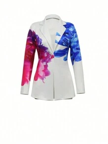 Bộ đồ vest tay dài cài nút tối giản in họa tiết thời trang dành cho nữ và quần short - Đỏ và trắng - Xem 6