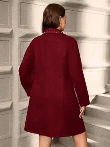 SHEIN Clasi Plus Size Autumn/Winter Casual Pearl Decor Double-Breasted Overcoat