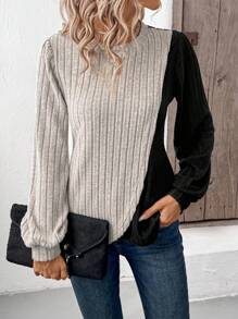 SHEIN LUNE Áo thun tay dài họa tiết chắp vá thường ngày dành cho nữ, thích hợp cho các ngày lễ mùa thu/đông Áo thun họa tiết dành cho nữ mùa xuân - Nhiều màu - Xem 4