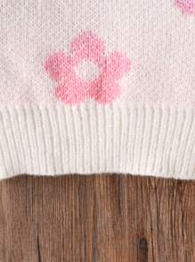 Baby Girls Cute Flower Pattern Crew Neck Long Sleeve Knit Sweater, Winter - Multicolor - View 3