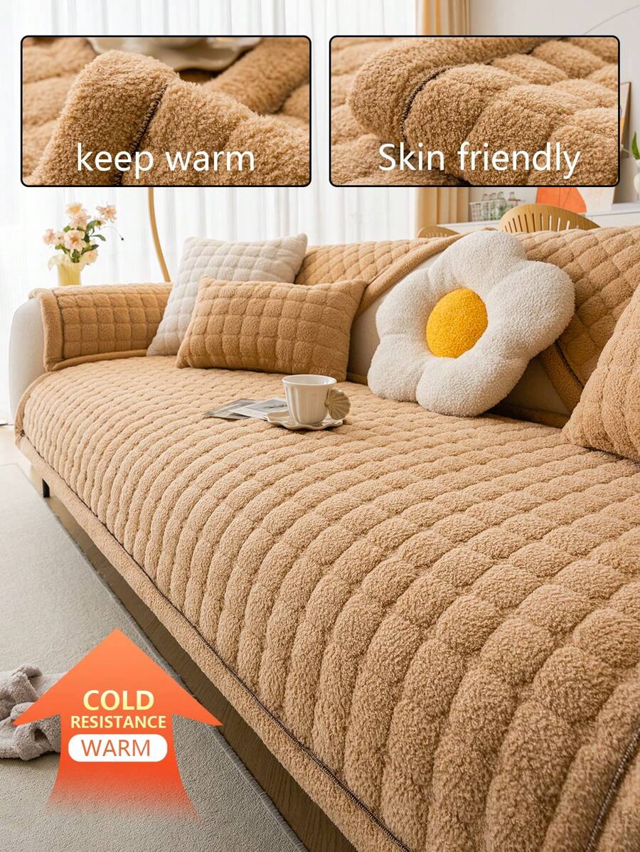 1 chiếc đệm ghế sofa chần bông màu trơn sang trọng, ấm áp mùa đông, thân thiện với vật nuôi, chống trượt, không bẩn, có thể giặt bằng máy, vỏ bọc ghế sofa đơn 2 chỗ ngồi, 3 chỗ ngồi, 4 chỗ ngồi - Màu Khaki - Xem 1