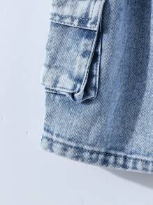 SHEIN Young Boy Casual Tooling Jean Vest & Denim Shorts Denim Outfit