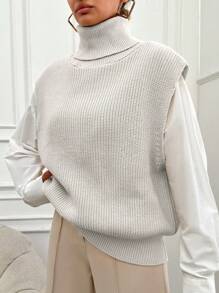 RueChic Plus Size Women Solid Color Golf Loose Casual Sweter Kamizelka Jesień/Zima