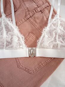 Lace Anti-Emptied Front Closure Wireless Triangle Cup Bra Sexy Lingerie - White - View 7