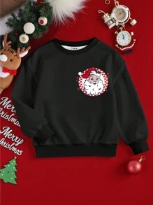 Christmas Atmosphere Baby Girls Sweatshirt, Autumn/Winter Round Neck Pullover Hoodie, White Casual Loose Comfortable Sweatshirt With Santa Claus Print On Front, Merry Christmas Print On Back, Family Matching Outfits