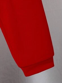 2 件套青少年男孩休闲街头装字母印花连帽运动衫和纯色弹性腰带裤针织两件套服装