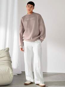 Manfinity INSISELF Knit Oversized Drop Shoulder Crew Neck Pullover Sweatshirt, Autumn/Winter Going Out Letter Long Sleeve Sweatshirt, For Friends, Husband, Boyfriend Gifts