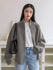 Dazy-Less 宽松针织拼色纽扣开衫，适合女士老式风格，秋季服装商务休闲女士工作服夹克