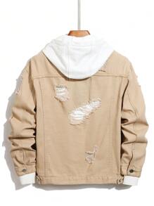 Manfinity Homme Áo khoác denim rộng rãi cài nút phía trước cho nam vào mùa thu/đông - Màu Khaki - Xem 2