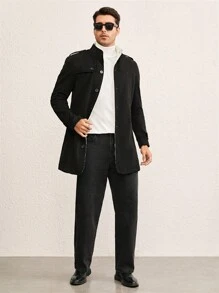 Manfinity VCAY Men's Fitted Casual Stand Collar Long Sleeve Lined Jacket For Autumn/Winter, Long Casual Overcoat