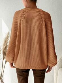 EURMUSE Plus Size Fall Solid Color Crew Neck Long Sleeve Simple Knit Sweater, Casual For Everyday Wear, For Winter - Camel - View 2