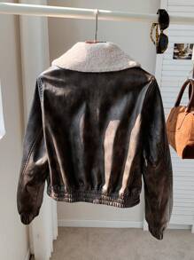 Muchica Ladies New Style Barn Jacket Lapel Leather Jacket - Brown - View 2