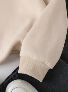 SHEIN EZwear 女士字母与卡通印花圆领休闲百搭长袖运动衫 - 杏色 - 查看 4