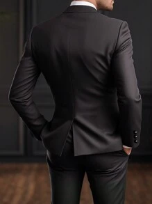 Calvornis Conjunto de traje de manga larga de unicolor y estilo sencillo para hombre - Gris Oscuro - Ver 2