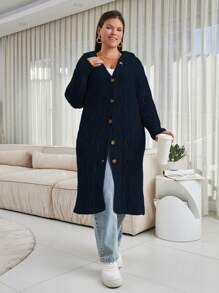 EURMUSE Blusa casual de talla grande de manga larga con botones delanteros de unicolor, para uso diario, para el invierno - Negro - Ver 5