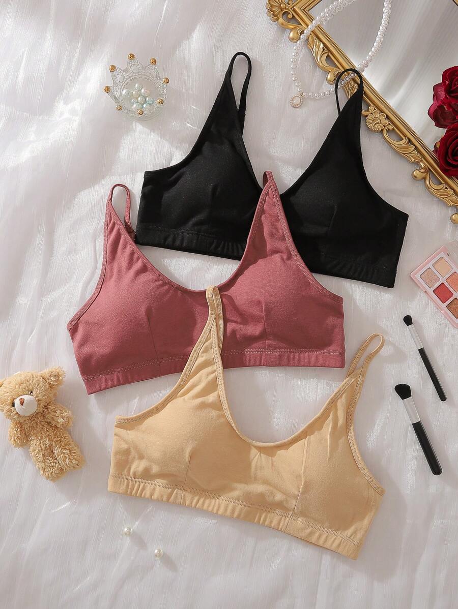 少女纯色细肩带简约文胸，休闲日常穿着