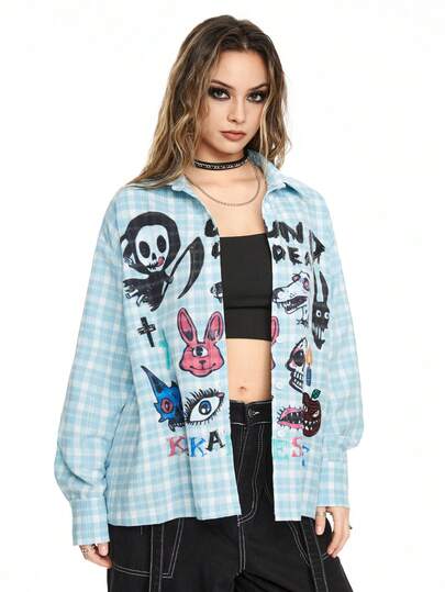 Street Life Oversized Damen-Bluse mit Graffiti-Muster