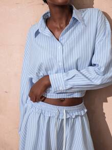 VARSITIE Striped Long Sleeve Cropped Shirt Low Rise Lace Mini Women Sports Sets Tennis Skirt Settennis Outfitco Ords Sets Women