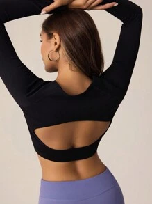 Activina Áo thun thể thao thường ngày cổ tròn tay ngắn màu trắng trơn dành cho nữ, áo ba lỗ tập luyện - màu đen - Xem 2