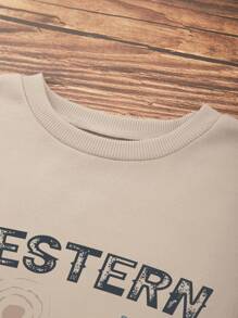 INAWLY Letter & Cactus Print Thermal Lined Sweatshirt Pullover Fall Sweatshirt - Apricot - View 3