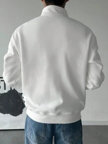 DAZY Men's Solid Zip-Up Half Placket Long Sleeve Loose Casual Sweatshirt Fall,Winter Quarter Zip Men - White - View 2