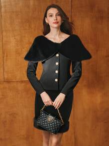 MOTF PREMIUM DETACHABLE FUZZY COLLAR BUTTON UP STRUCTURED BLAZER - Black - View 4