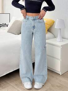 EURMUSE HIGH RISE WIDELEG RIPPED LIGH BLUE JEAN - Light Wash - View 4