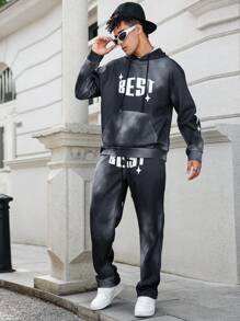 Manfinity Roghcode Men's Autumn Letter Print Long Sleeve Drawstring Hoodie And Sweatpants Casual Tracksuit Set - Multicolor - View 4