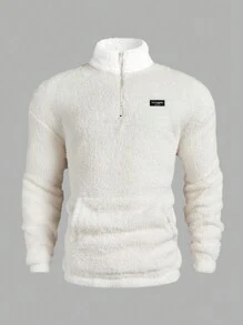Manfinity Homme Moletom masculino com gola alta e zíper parcial frontal, moletom casual de manga comprida com zíper de um quarto para uso diário, para amigos, marido e namorado