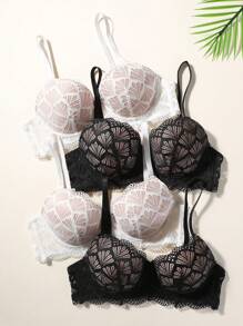 4pcs/Set Women Lace Lingerie Bras With Underwire Cups - Multicolor - View 5