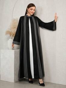 Al Najma Áo choàng Abaya tay dài cổ đứng loe màu tương phản cho nữ, mùa thu/đông, thường ngày, hở vai khiêm tốn, thường ngày/tiệc tùng - Nhiều màu - Xem 5