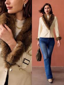 MOTF PREMIUM FLUFFY COLLAR BUCKLE DETAIL JACKET - Multicolor - View 11